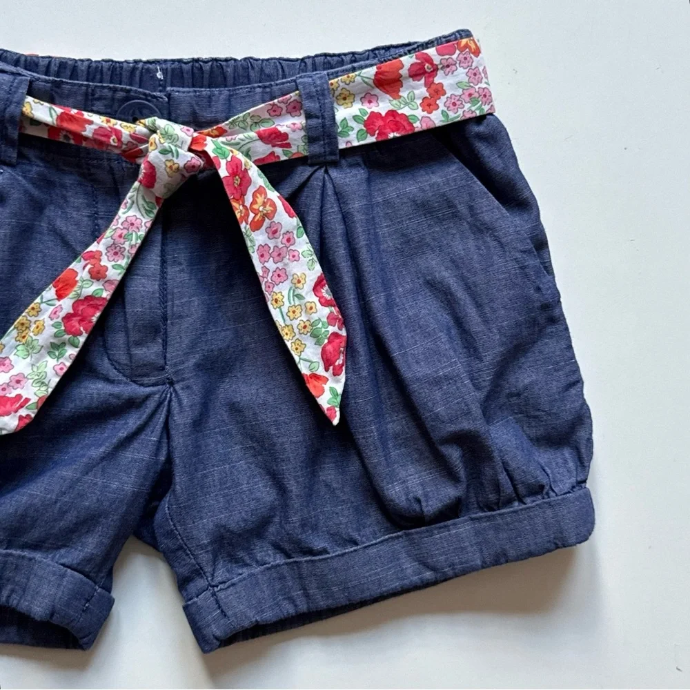 Jacadi Girls Liberty Floral Belted Denim Shorts - Size 2Y - Picture 4 of 10